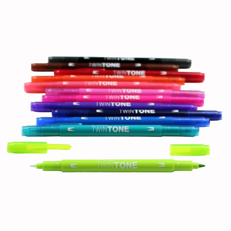 Tombow 61500 Twintone Marker Set, Bright, 12-Pack. Double-Sided Markers for Bold and Precise Writing - Image 2